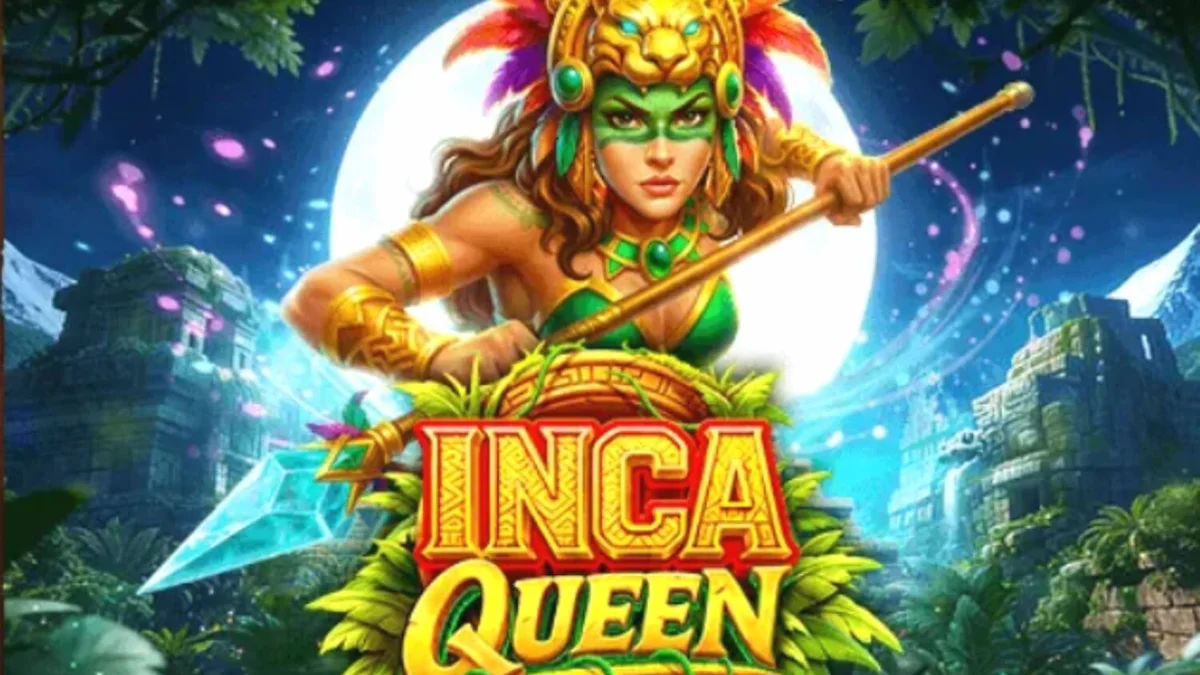 Tampilan visual slot Inca Queen dengan latar belakang kuil kuno dan simbol koin emas.